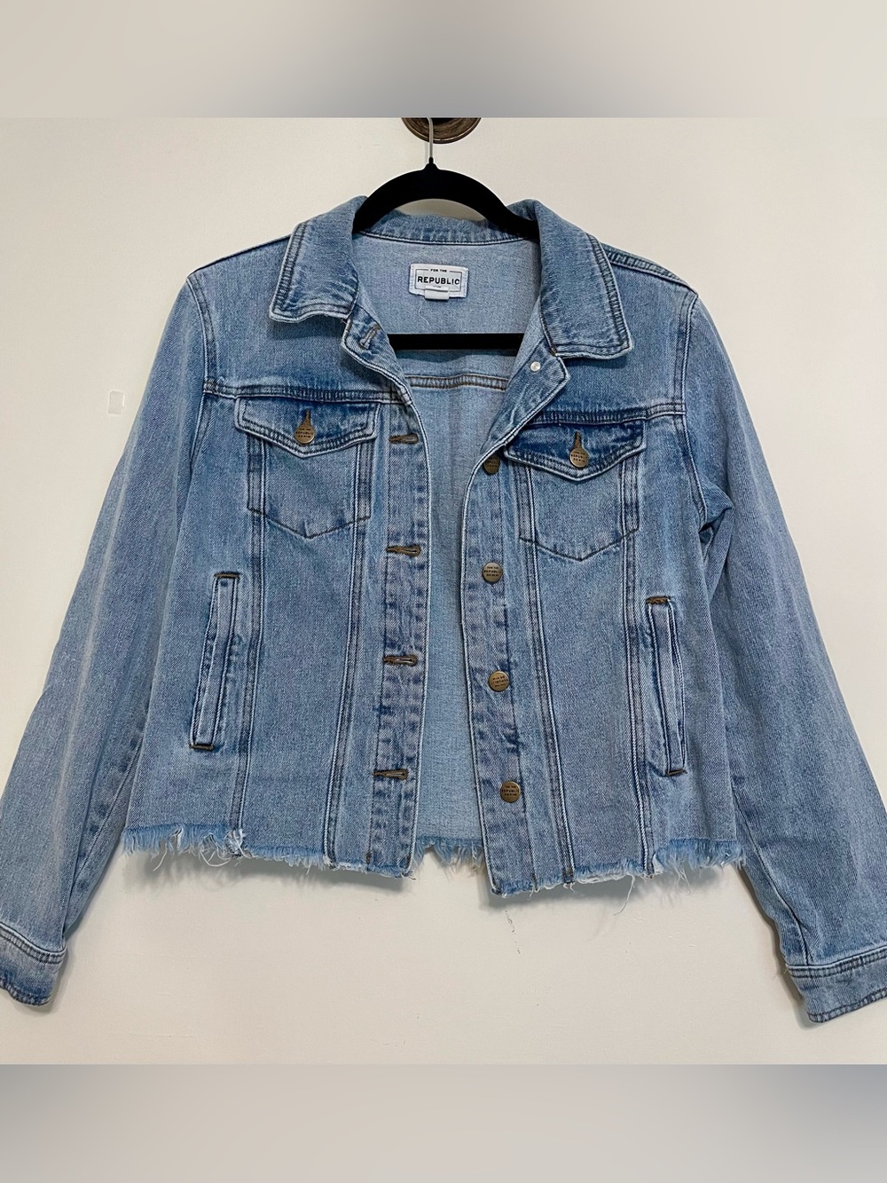 For The Republic Light Blue Denim Jean Jacket - Distressed Hem